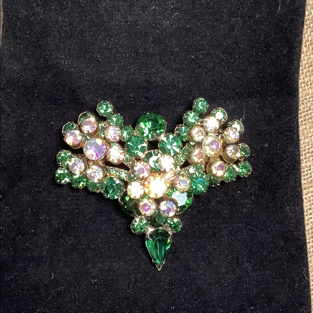 Stunning Juliana green and AB RS brooch